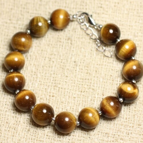 Bracelet argent 925 et pierre - oeil de tigre boules 10mm