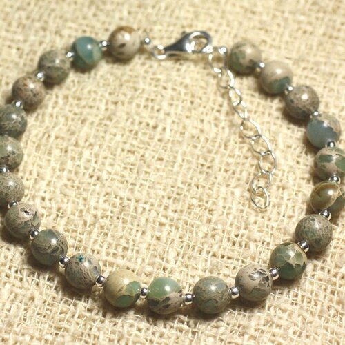 Bracelet argent 925 et pierre - jaspe aqua terra 6mm