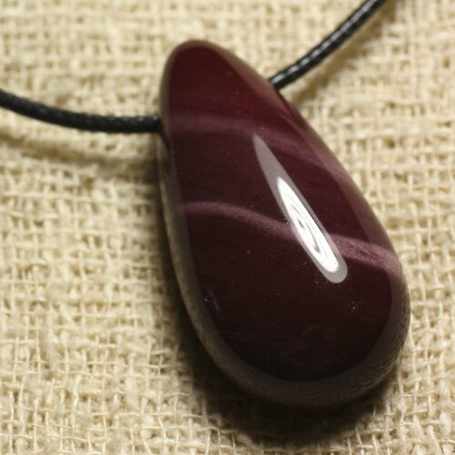 Collier pendentif en pierre - jaspe mokaïte goutte 40mm