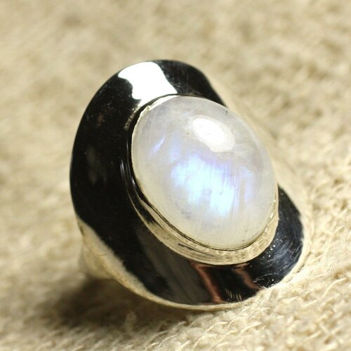 N124 - bague argent 925 pierre de lune arc en ciel ovale 14x10mm