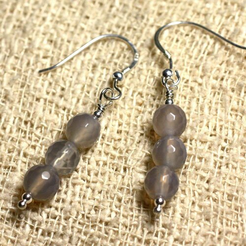 Boucles d'oreilles argent 925 - agate grise facettée 6mm