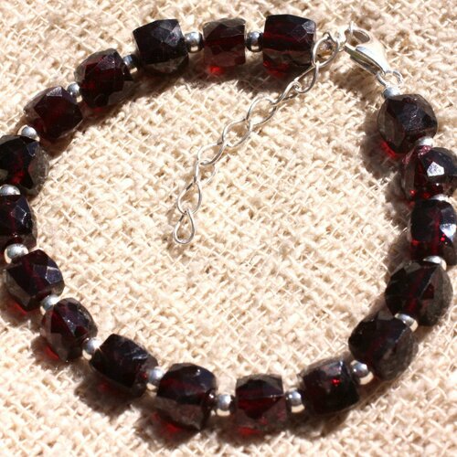 Bracelet argent 925 et pierre - grenat cubes facettés 6-7mm