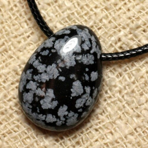 Collier pendentif en pierre - obsidienne flocon goutte 25mm