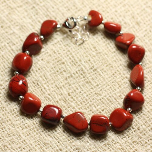 Bracelet argent 925 et pierre - jaspe rouge nuggets 8mm