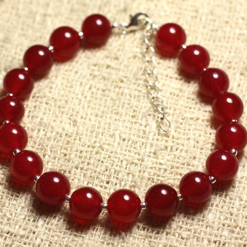 Bracelet argent 925 et pierre - jade rouge 8mm