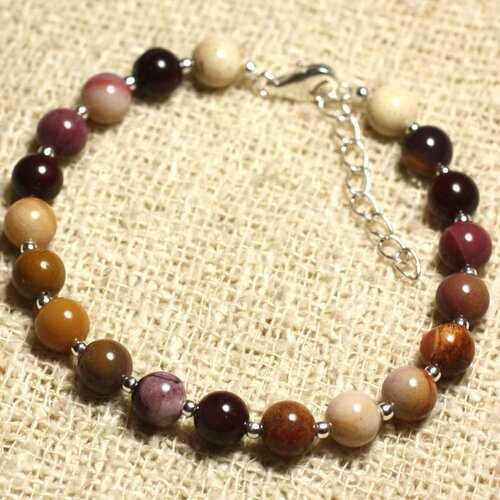 Bracelet argent 925 et pierre - jaspe mokaïte 6mm