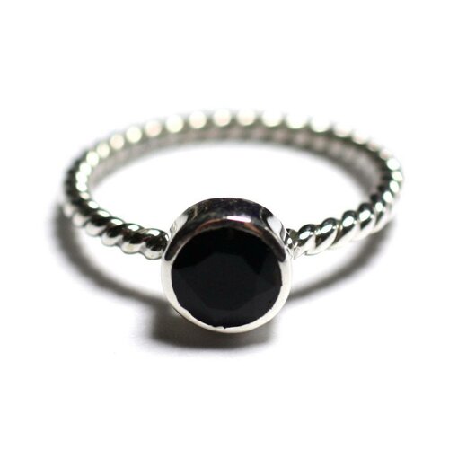 N231 - bague argent 925 et pierre - spinelle noir 6mm anneau torsade