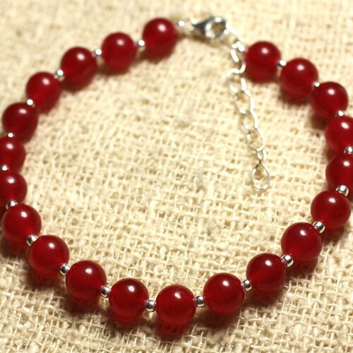 Bracelet argent 925 et pierre - jade rouge 6mm