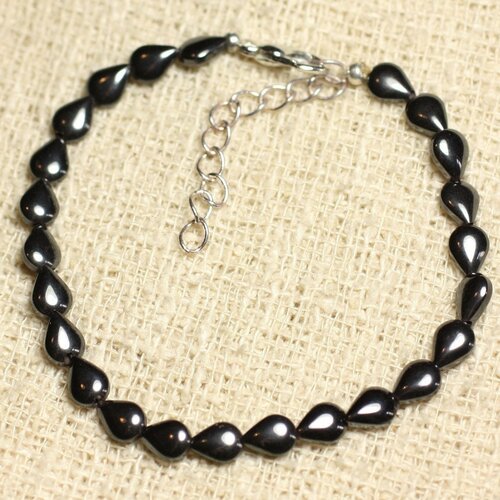 Bracelet argent 925 et pierre - hématite gouttes 7mm