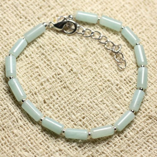 Bracelet argent 925 et pierre semi précieuse - amazonite tubes 8mm