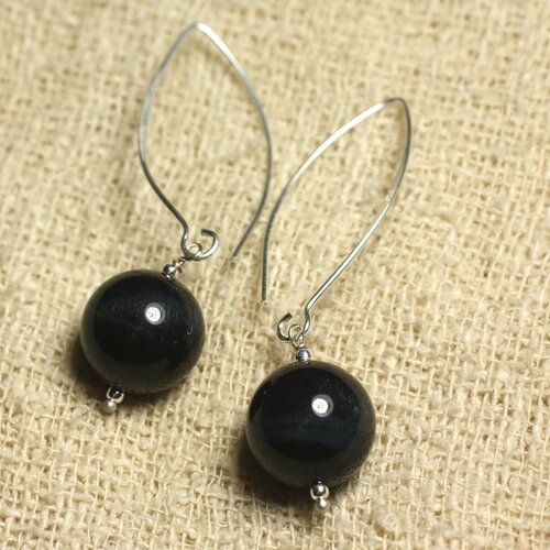 Boucles d'oreilles argent 925 crochets 40mm - oeil de faucon 12mm