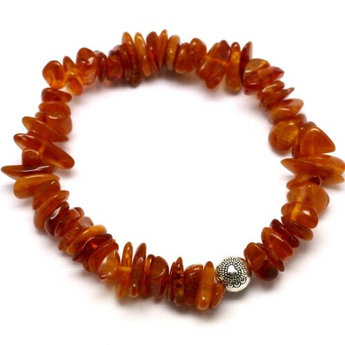 Bracelet pierre ambre naturelle cognac 4-8mm et perle argentée