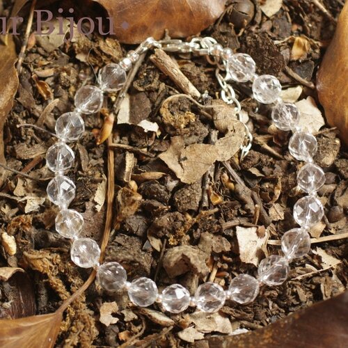 Bracelet argent 925 et pierre - cristal de roche facetté 6mm
