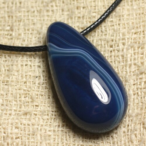 Collier pendentif en pierre - agate bleue goutte 40mm