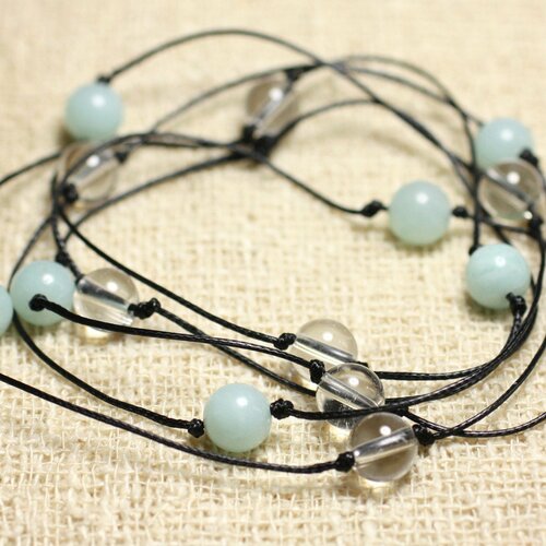 Collier sautoir en pierres, amazonite et cristal de roche quartz