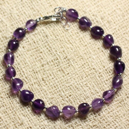 Bracelet argent 925 et pierre - améthyste nuggets 6-7mm