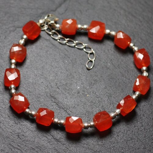 Bracelet argent 925 et pierre - cornaline cubes facettés 5-6mm