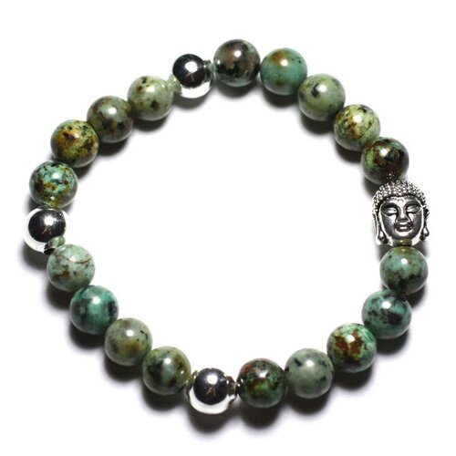 Bracelet bouddha et pierre semi précieuse - turquoise africaine 8mm