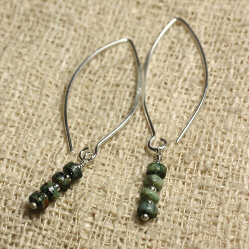 Boucles d'oreilles argent 925 crochets 40mm - turquoise d'afrique rondelles 4x2mm