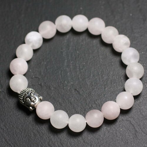 Bracelet bouddha et pierre semi précieuse - quartz rose mat