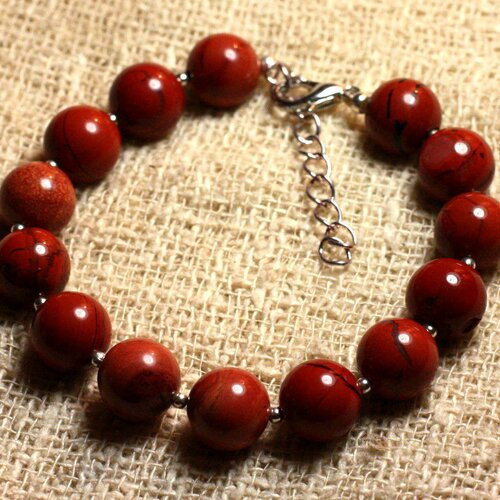 Bracelet argent 925 et pierre - jaspe rouge 10mm