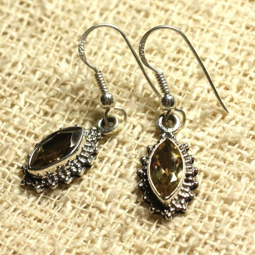 Bo207 - boucles d'oreilles argent 925 - citrine facettée marquise 10x5mm