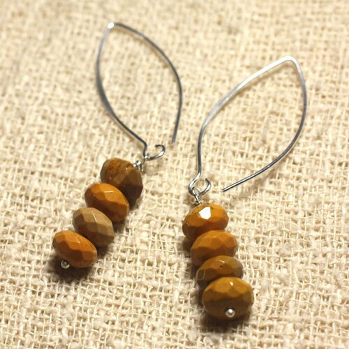 Boucles d'oreilles argent 925 crochets 40mm - jaspe mokaïte rondelles facettées 8x5mm