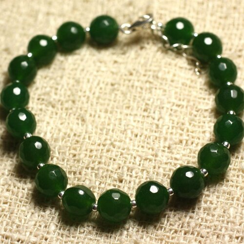 Bracelet argent 925 et pierre - jade verte facettée 8mm