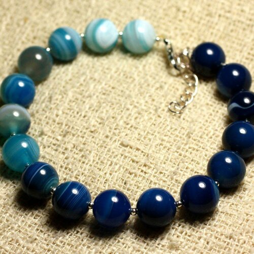 Bracelet argent 925 et pierre semi précieuse - agate bleue10mm