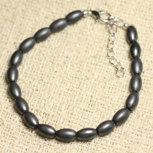 Bracelet argent 925 et pierre - hématite olives mat 8mm