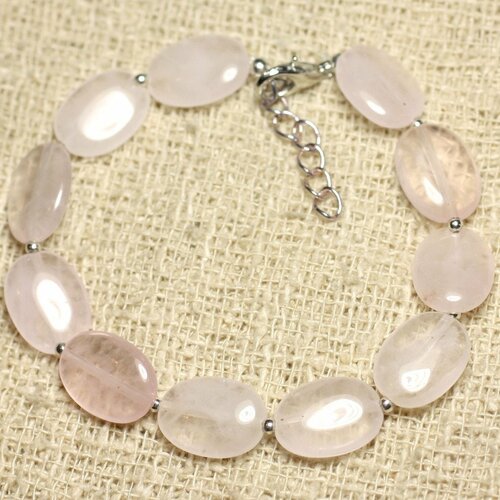 Bracelet argent 925 et pierre - quartz rose ovales 14mm