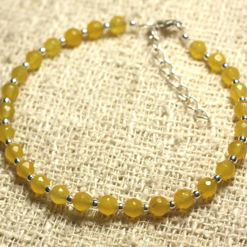 Bracelet argent 925 et pierre - jade jaune facettée 4mm