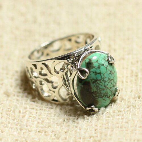 N111 - bague argent 925 et pierre - turquoise naturelle ovale 16x12mm