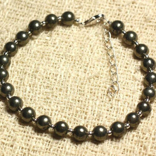 Bracelet argent 925 et pierre - pyrite dorée 6mm