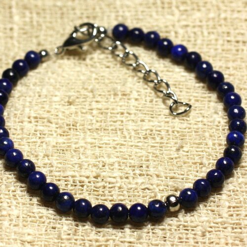 Bracelet argent 925 et pierre semi précieuse lapis lazuli 4mm