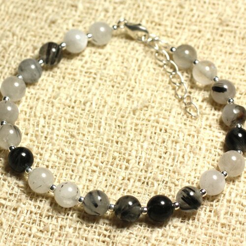 Bracelet argent 925 et pierre - quartz tourmaline 6mm