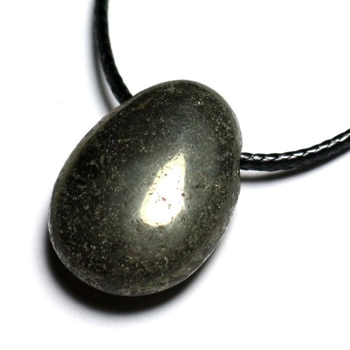 Collier pendentif pierre semi précieuse - pyrite goutte 25mm