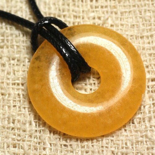 Collier pendentif en pierre - calcite jaune donut 30mm
