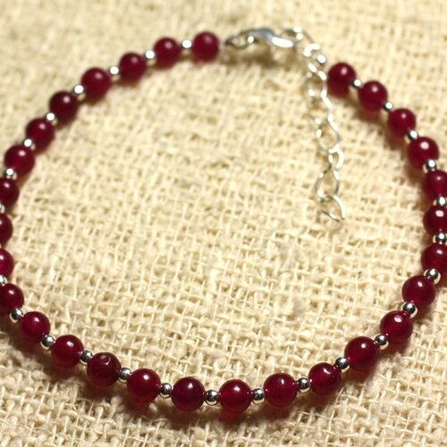 Bracelet argent 925 et pierre - jade rose framboise fuchsia 4mm
