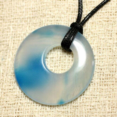 Collier pendentif en pierre - agate bleue donut 42mm n10