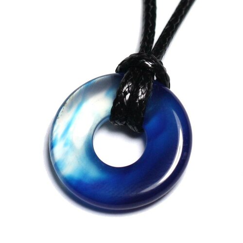 Collier pendentif en pierre - agate bleue donut pi 20mm