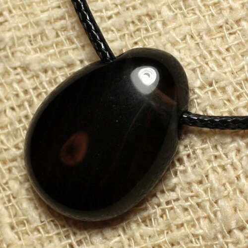 Collier pendentif en pierre - obsidienne fumée goutte 25mm