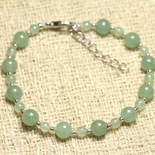 Bracelet argent 925 et pierre - aventurine verte 4 et 6mm