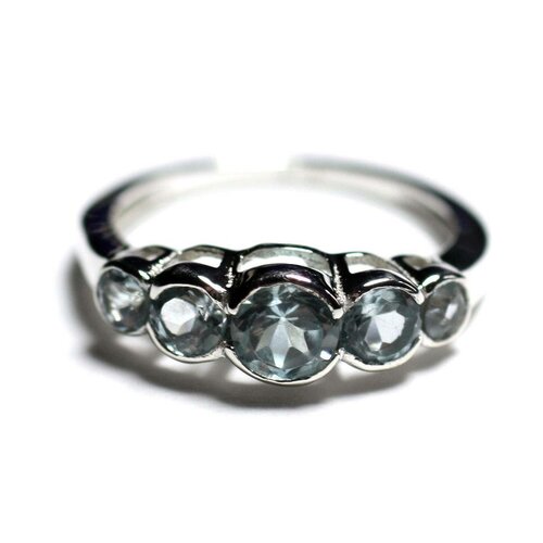 N122 - bague argent 925 et pierre - topaze bleue ronds dégradés 2.5 - 4.5mm