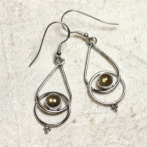 Bo205 - boucles d'oreilles argent 925 et pierre citrine gouttes 36mm
