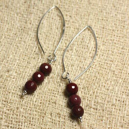 Boucles d'oreilles argent 925 crochets 40mm - jaspe mokaïte facettée 6mm