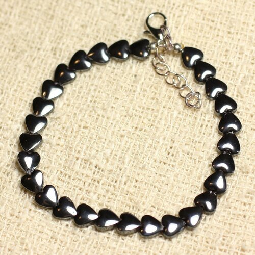 Bracelet argent 925 et pierre - hématite coeurs 6mm