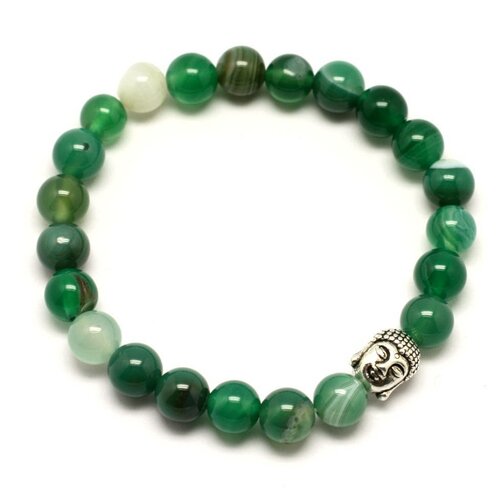 Bracelet bouddha et pierre semi précieuse - agate verte 8mm
