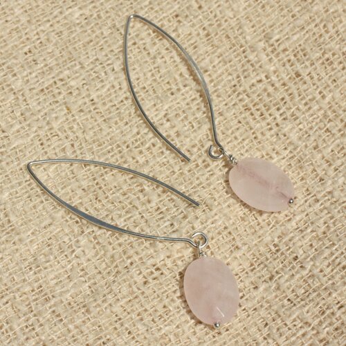 Boucles d'oreilles argent 925 et pierre - quartz rose ovales facettés 14x10mm