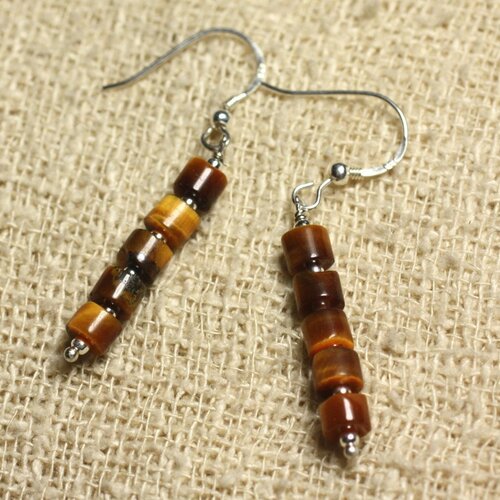 Boucles d'oreilles argent 925 - oeil de tigre rondelles 5x4mm